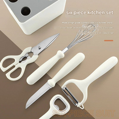 6-Piece Compact Kitchen Fruit Knife & Utensil Set with Storage Holder – Scissors, Peeler & More