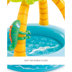 Tropical Island Inflatable Baby Pool with Palm Tree Sunshade - Durable & Fun for Toddlers