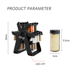 18 Jar Rotating Spice Rack – Airtight Glass Spice Jars | Space-Saving Kitchen Organizer