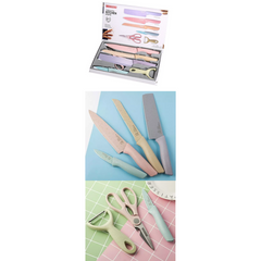 Colorful 6-Piece Kitchen Knife Set with Scissors & Peeler – Non-Stick Stainless Steel