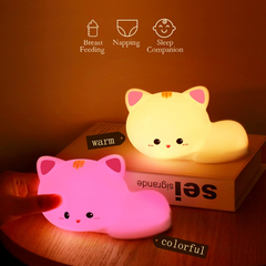 Cute Kitten Night Light for Kids - Soft Silicone Nursery Lamp with 8-Color Changing LED & Remote Control
