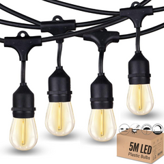 Outdoor LED String Lights 5M – Heavy-Duty Waterproof Patio Lights with 32 Dimmable Shatterproof Bulbs for Gazebo, Pergola, Bistro, Backyard & Garden