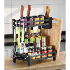 2-Tier Freestanding Kitchen Spice Rack & Utensil Organizer – Premium Stainless Steel, Space-Saving Storage Solution
