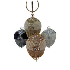 Beaded Rhinestone Ball Clutch Purse with Fringe – Evening Bag for Weddings & Parties