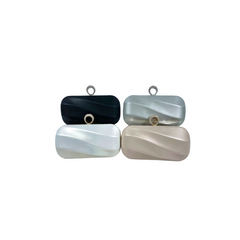 Elegant Satin Wave Evening Clutch Bag with Crystal Ring Clasp – Available in 4 Classic Colors