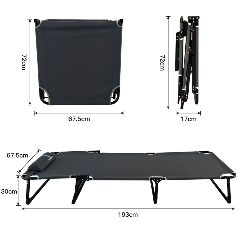 Reclining Foldable Outdoor Sun Lounger Cot Bed with Pillow – Heavy-Duty, Lightweight & Compact Camping Bed