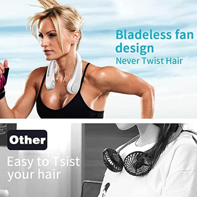 Portable Neck Fan - USB Rechargeable, Waterproof, Adjustable Wearable Fan for Travel, Office & Sports