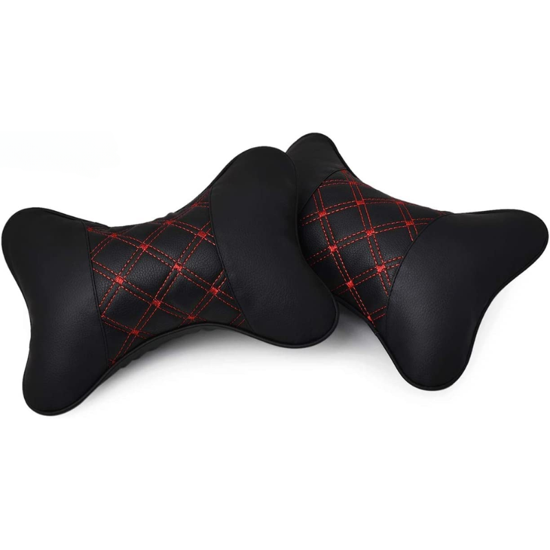 Faux Leather Universal Car Neck Rest Headrest Pillow – Soft Cushion for Cervical Pain Relief & Support – Adjustable Strap for Car, Office Chair & Travel (Pack of 2)