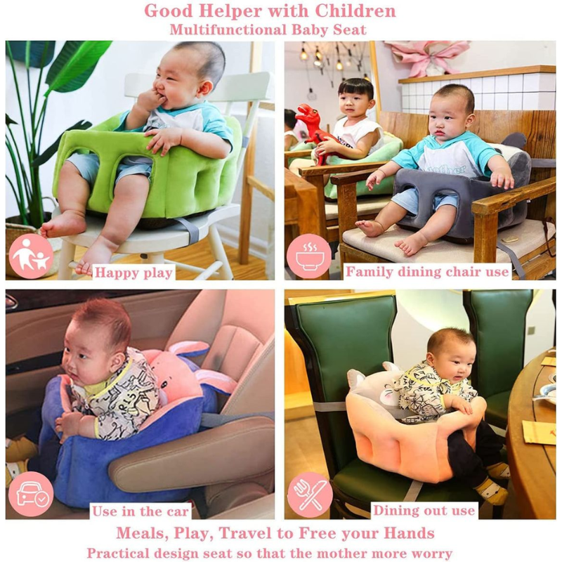 Cute Plush Baby Sofa Support Chair – Cartoon Animal Infant Seat with 360° Back Support & Safety Straps
