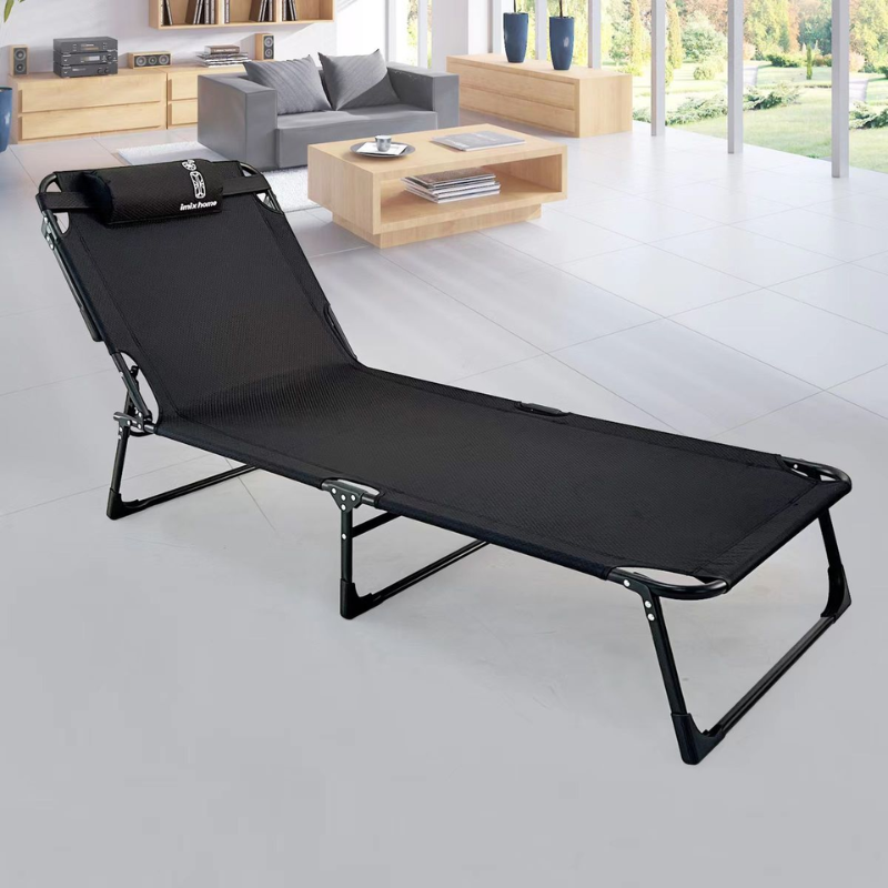 Reclining Foldable Outdoor Sun Lounger Cot Bed with Pillow – Heavy-Duty, Lightweight & Compact Camping Bed