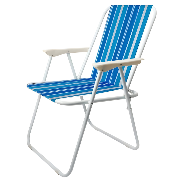74x56x53cm Lightweight Foldable Outdoor Striped Camping Chair with Armrests – Portable & Durable