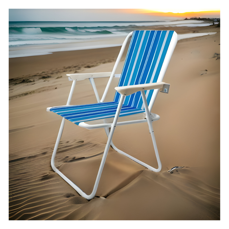 74x56x53cm Lightweight Foldable Outdoor Striped Camping Chair with Armrests – Portable & Durable