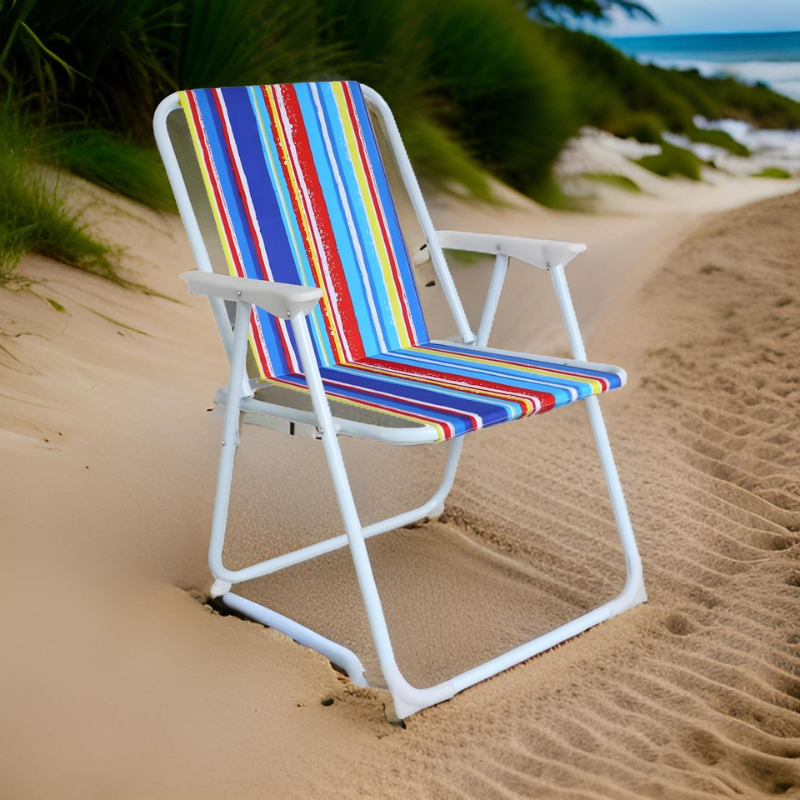 74x56x53cm Lightweight Foldable Outdoor Striped Camping Chair with Armrests – Portable & Durable