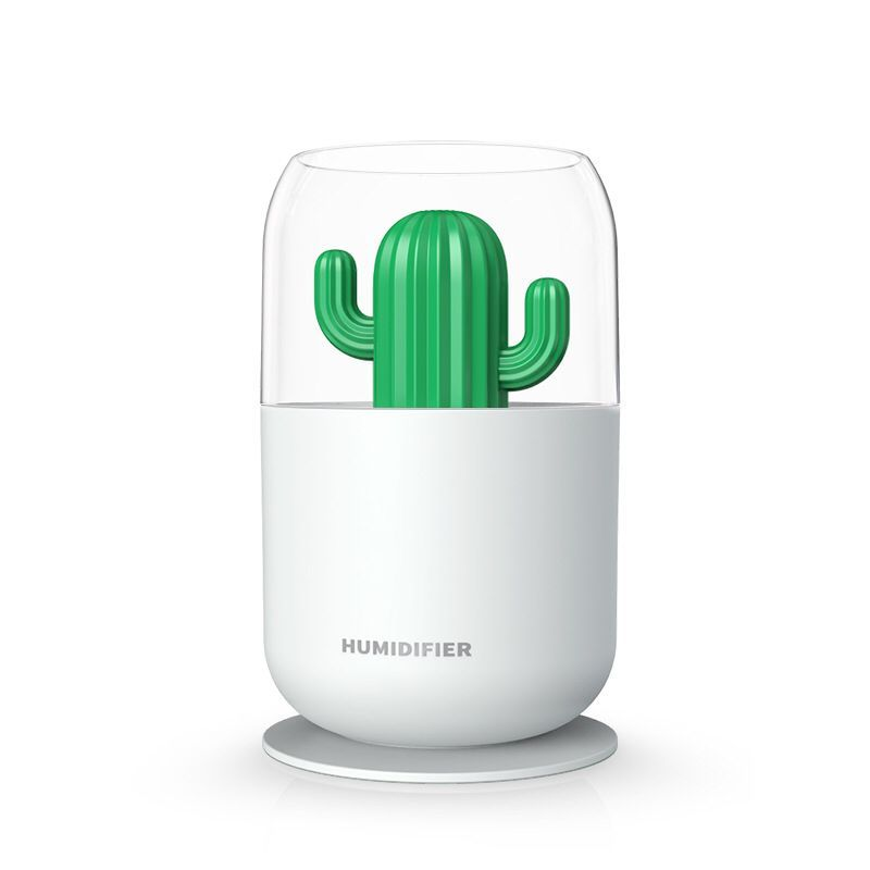 USB Mini Cactus Air Humidifier with Night Light – 300ml Ultrasonic Portable Diffuser