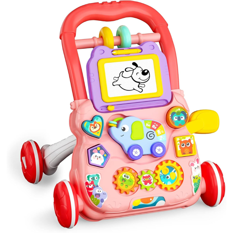 Sit-to-Stand Learning Walker | 2-in-1 Baby Walker with Drawing Board | Educational Activity Center & Baby Music Toy
