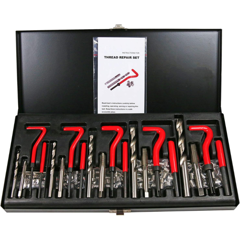 131pc Thread Repair Kit – Metric M5 M6 M8 M10 M12 | Rethread & Stripped Thread Recoil Tool Set in Steel Case