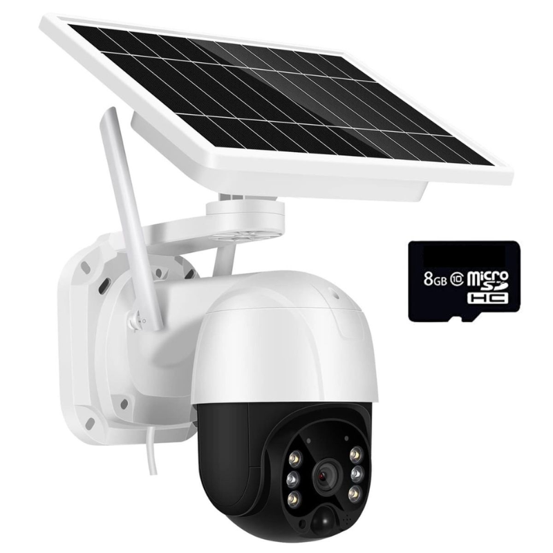Smart Solar Powered 5MP Wireless Outdoor PTZ Security Camera with Night Vision & 8GB SD Card