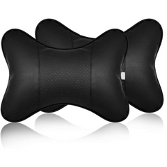 Faux Leather Universal Car Neck Rest Headrest Pillow – Soft Cushion for Cervical Pain Relief & Support – Adjustable Strap for Car, Office Chair & Travel (Pack of 2)