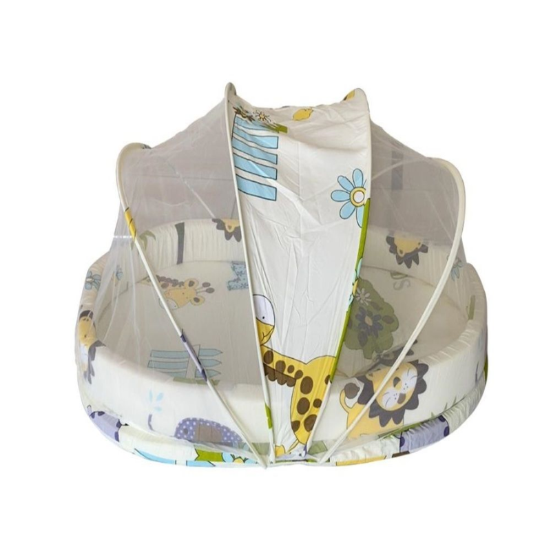 Portable Baby Mattress Travel Crib with Mosquito Net – Foldable Baby Bed for Indoor & Outdoor Use