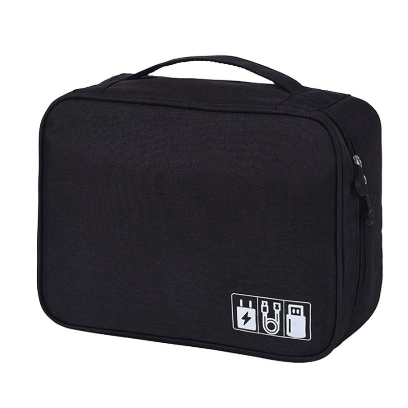 Waterproof Travel Cable Organizer Bag - Double Layer Electronic Accessories Case with DIY Compartments, Lightweight & Portable