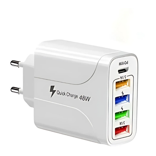 48W Quick Charging Adapter - Worldwide Travel Power Adapter (White), Multiple USB Ports, Universal Compatibility