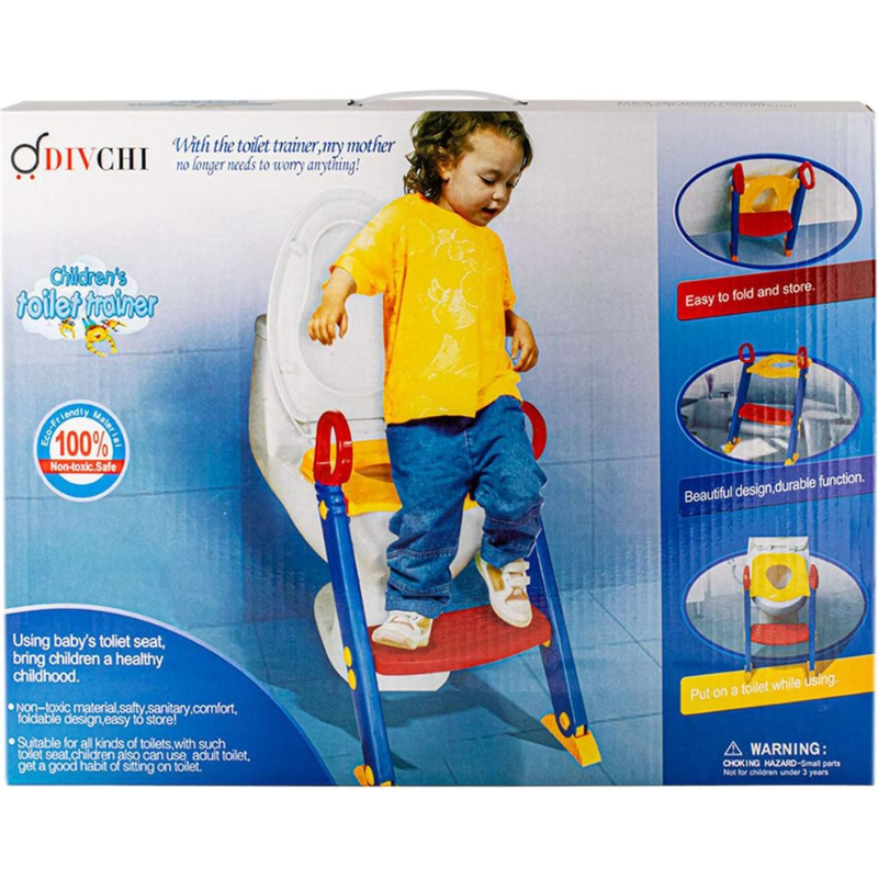 Baby Potty Training Seat with Step Stool Ladder – Sturdy, Anti-Slip, Foldable Toilet Trainer for Toddlers – Red, Blue, Yellow Combo