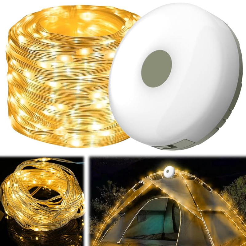 Rechargeable Outdoor Camping String Lights – 10M Waterproof Retractable LED Fairy Lights with Multiple Modes – Warm Light for Tents, RVs, and Outdoor Decor