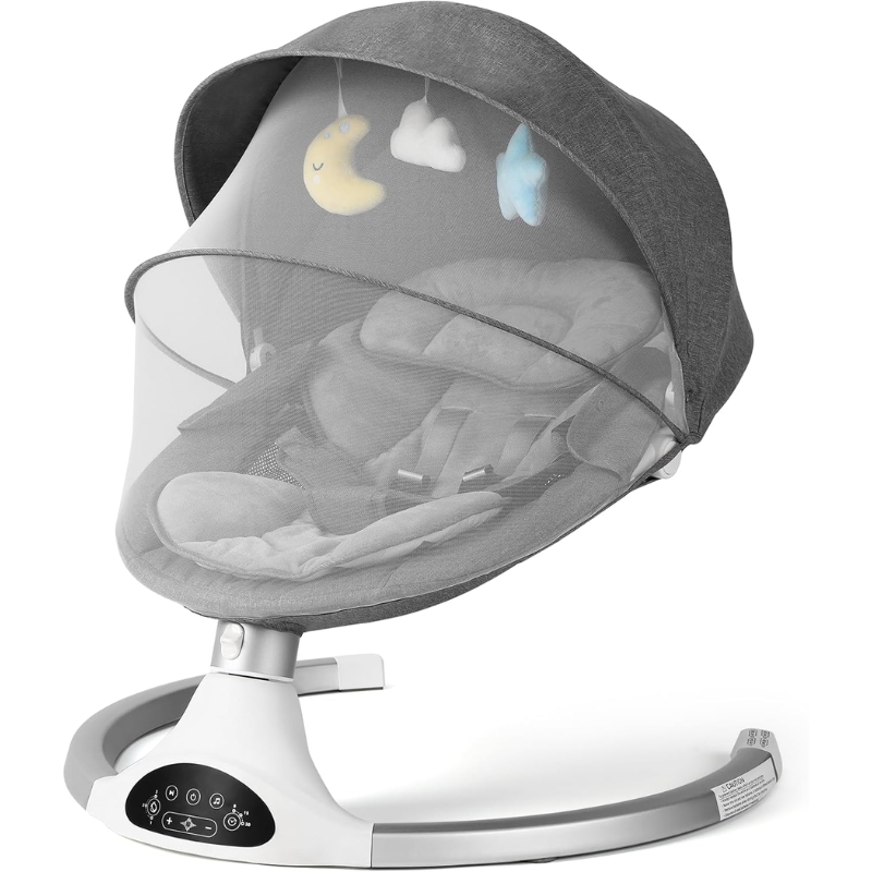Best Baby Swing for Infants – Bluetooth Baby Rocker with 5-Point Harness, 10 Lullabies, 3 Speeds & Remote Control – Grey