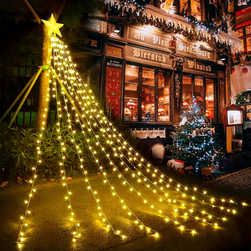 193-LED USB Star Topper Fairy Lights – 9x2m Christmas Tree Lights with Remote & 8 Modes – Indoor/Outdoor Warm White Lighting