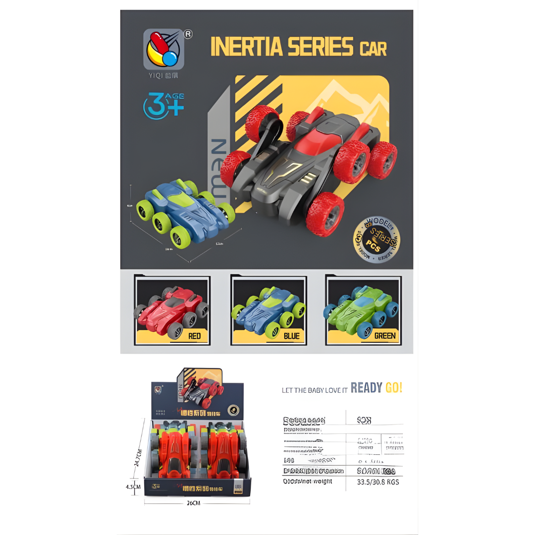 🏎️ Rolling Inertia Stunt Car – 6-Wheel Design, Double-Sided Action, Unbreakable Body (Red & Black)