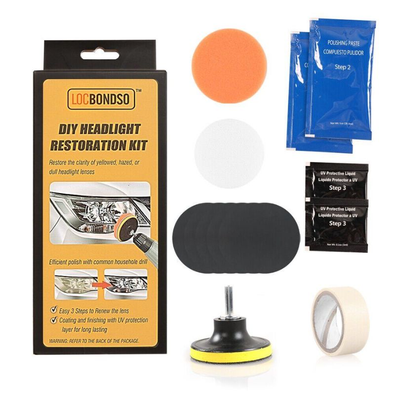 Car Headlight Restoration Kit with Drill Adapter – Lens Polishing & Cleaning Tool for Yellowed, Cloudy, or Scratched Headlights