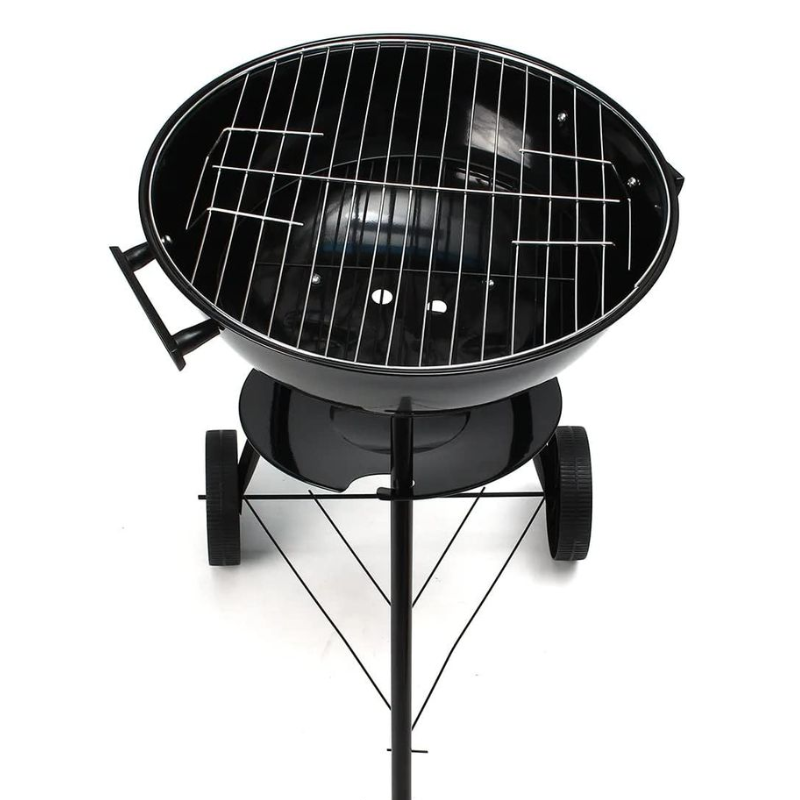 Portable Charcoal Kettle BBQ Grill – Round Barbecue with Ventilation & Wheels