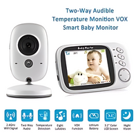 3.2 Inch LCD Screen Digital Wireless Video Baby Monitor with Two-Way Talk, Temperature Monitoring, Lullabies, and Night Vision