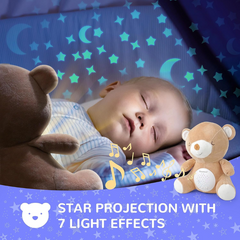 Teddy Bear Baby Soother - White Noise Machine, Star Projector & Lullaby Plush Toy