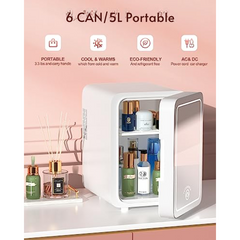 5L Skincare Mini Fridge with LED Mirror – Portable Cooler & Warmer for Cosmetics, Bedroom, Car & Office