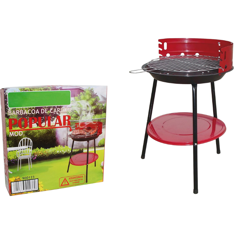 Portable Charcoal Barbecue Grill – Red/Black Enamel Steel (40 x 40 x 8 cm)