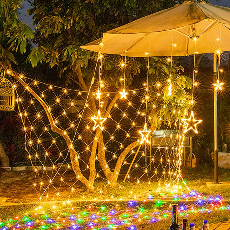 Outdoor Solar Christmas Net Lights – Waterproof LED Fairy Mesh Lights with Remote, 8 Modes, Warm White, 3m x 2m, 192 LEDs – Garden, Patio, Party & Wedding Decor