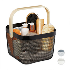 Large Square Mesh Wire Storage Basket with Wooden Handle – YD441797 – Powder-Coated Metal Organizer for Home & Office