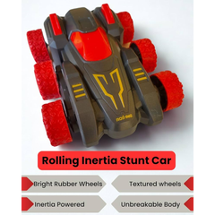 🏎️ Rolling Inertia Stunt Car – 6-Wheel Design, Double-Sided Action, Unbreakable Body (Red & Black)