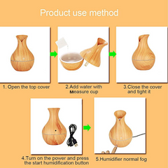 USB LED Wood Grain Aroma Humidifier & Essential Oil Diffuser – 7 Color Light | 130ml Cool Mist Air Purifier for Home & Office