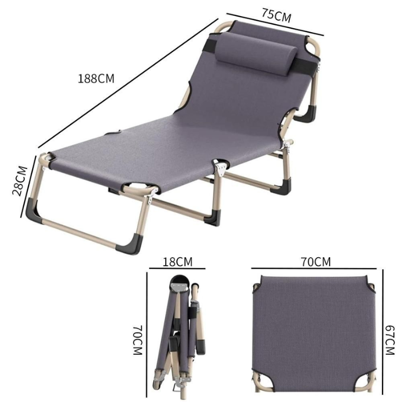 Reclining Foldable Outdoor Sun Lounger Cot Bed with Pillow – Heavy-Duty, Lightweight & Compact Camping Bed