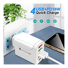 48W Quick Charging Adapter - Worldwide Travel Power Adapter (White), Multiple USB Ports, Universal Compatibility