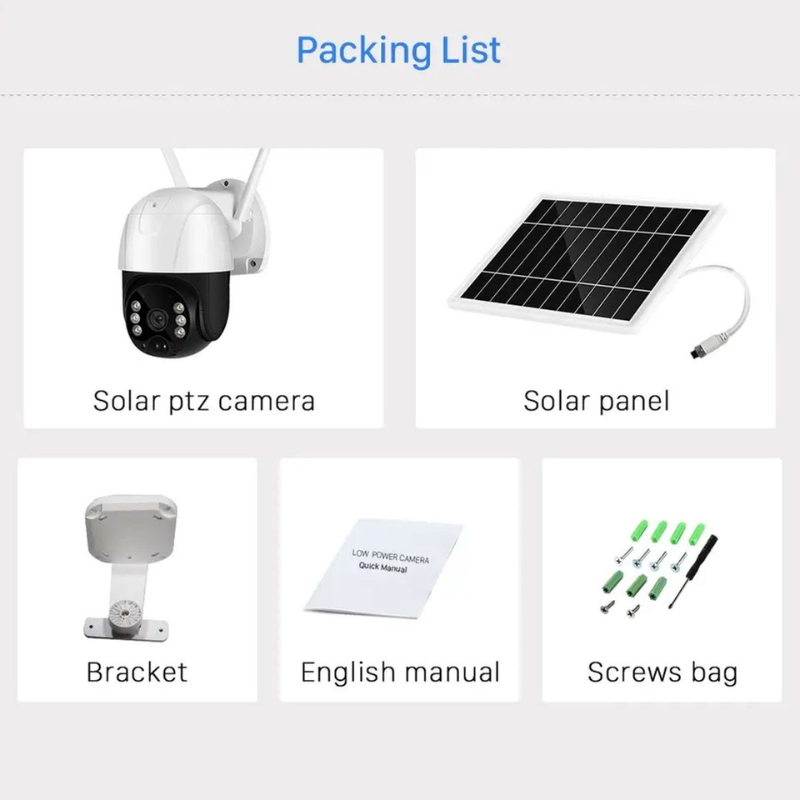 Smart Solar Powered 5MP Wireless Outdoor PTZ Security Camera with Night Vision & 8GB SD Card
