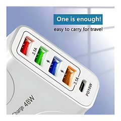 48W Quick Charging Adapter - Worldwide Travel Power Adapter (White), Multiple USB Ports, Universal Compatibility