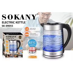 2.2L 1500W Cordless Stainless Steel & Glass Electric Kettle with Easy-Pour Spout, Overheat Protection