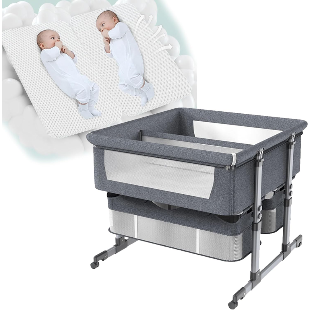Foldable Twin Bedside Baby Cot – 4-in-1 Convertible, Portable & Adjustable Baby Crib
