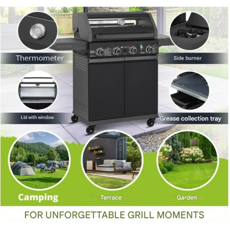 Premium 4-Burner Gas BBQ Grill – High-Performance Outdoor Barbecue with Side Burners & Storage