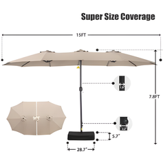 15FT Double-Sided Patio Umbrella with Base – Large Rectangular Outdoor Umbrella for Garden, Pool & Patio (Beige)