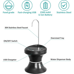 Automatic Electric Water Dispenser Pump for 5 Gallon Jugs – USB Rechargeable, BPA-Free, Portable with Tray for Home, Office & Outdoor Use