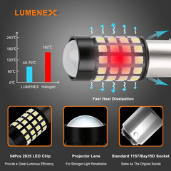 1157 LED Brake Light Bulbs 54-SMD 2835 | P21/5W BAY15D 12V-24V Xenon White Tail, Parking, Reverse Light – 2 Pack